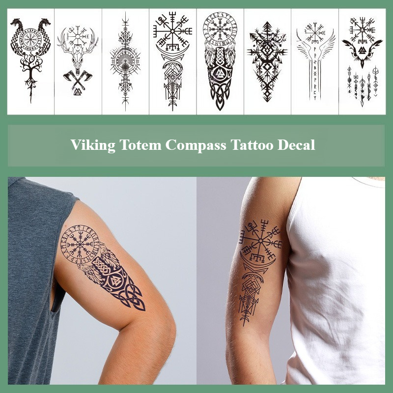 Men'S Viking Accessories - 8 Sheets Viking Compass Tribal Tattoo