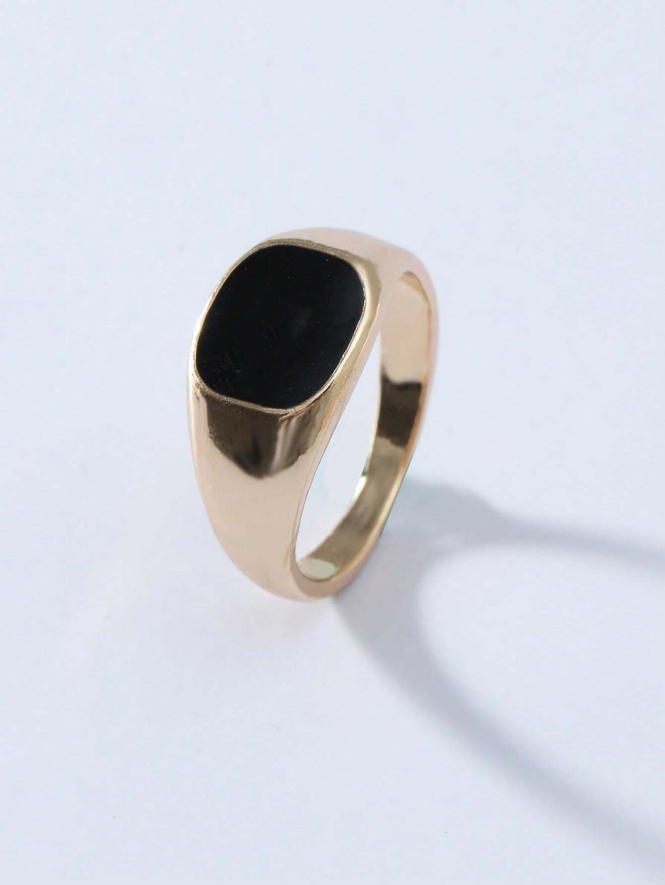 Signet Ring Men - Minimalist Gold-Tone Signet Ring with Black