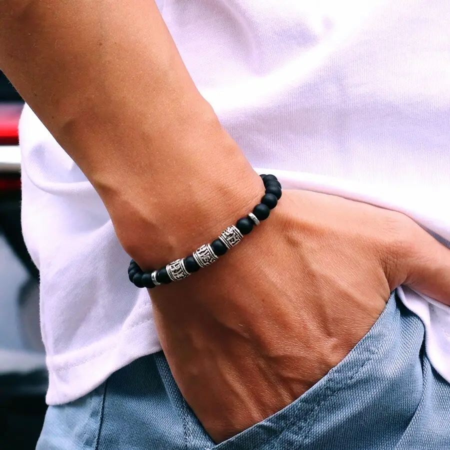 Men'S Viking Accessories - Vintage Mens Bracelet Beaded Om Mani