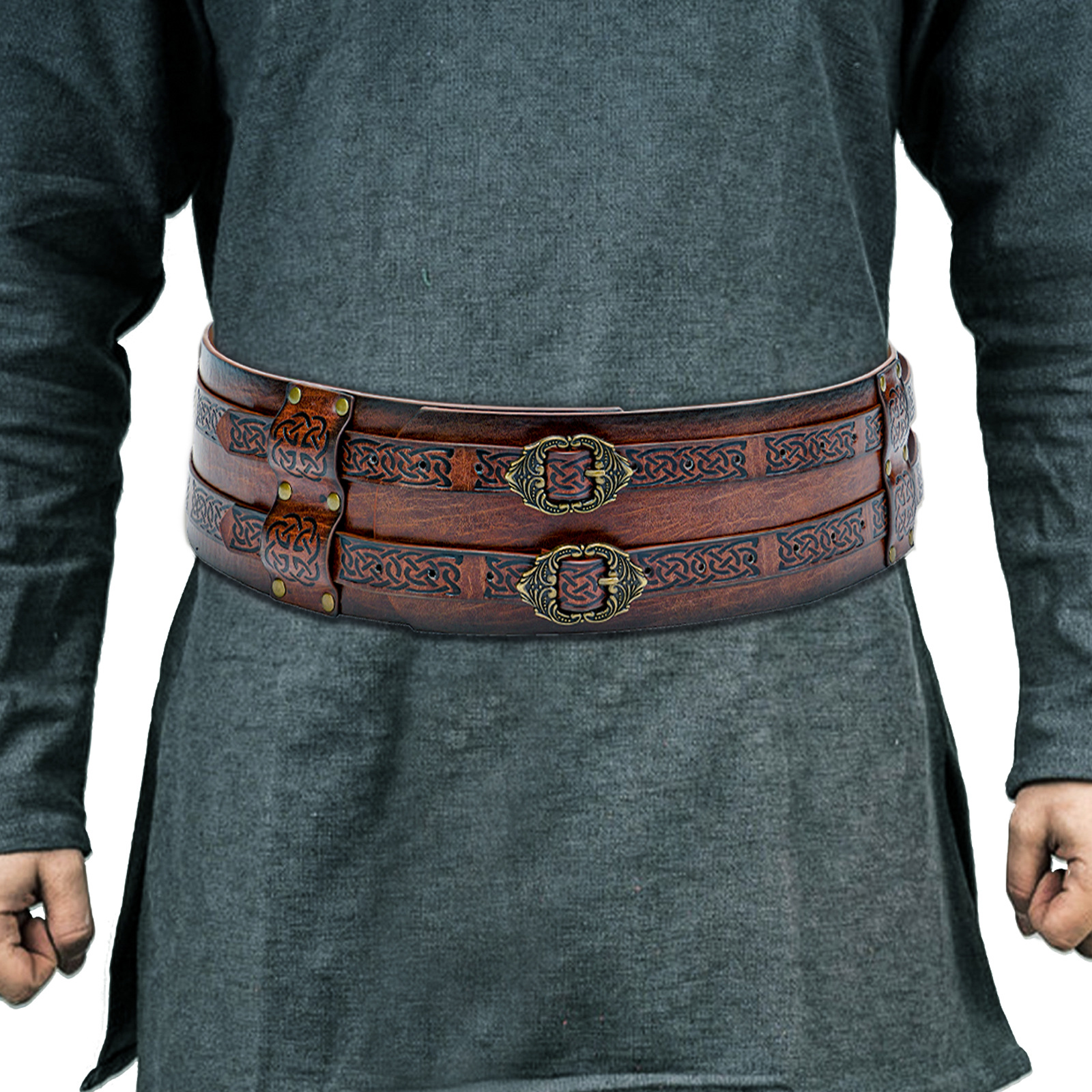 Men'S Viking Accessories - Men Women Runic Leather Belt Double