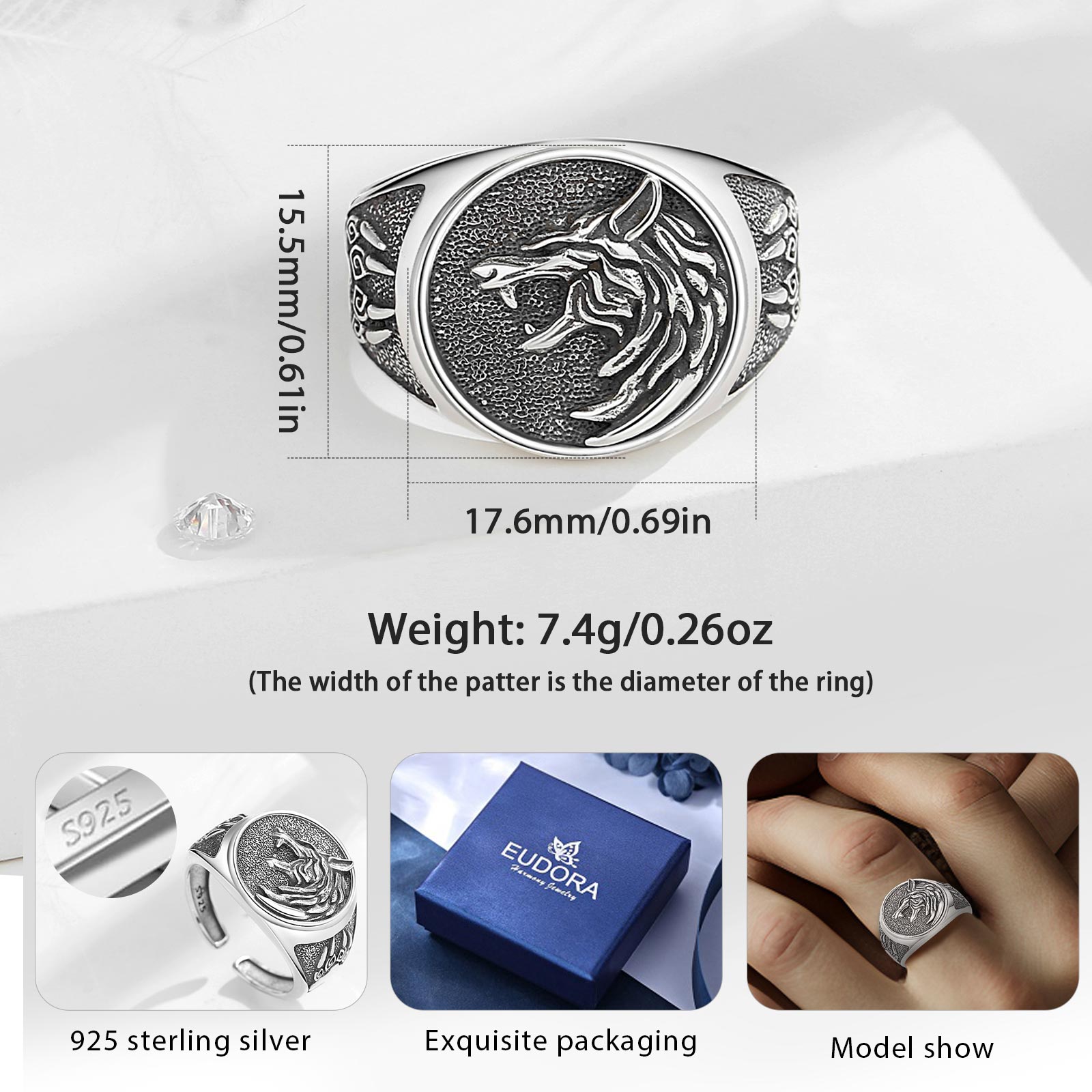 Eudora 925 Sterling Silver Vik - Signet Ring Men incelemesi ve fiyatı