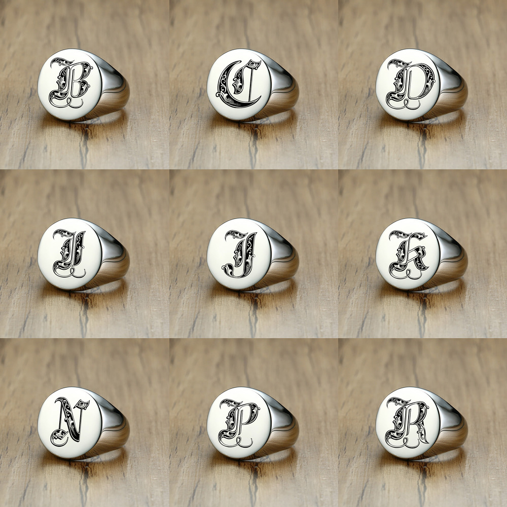 Vnox Stylish Pattern Font Init - Signet Ring Men incelemesi ve fiyatı